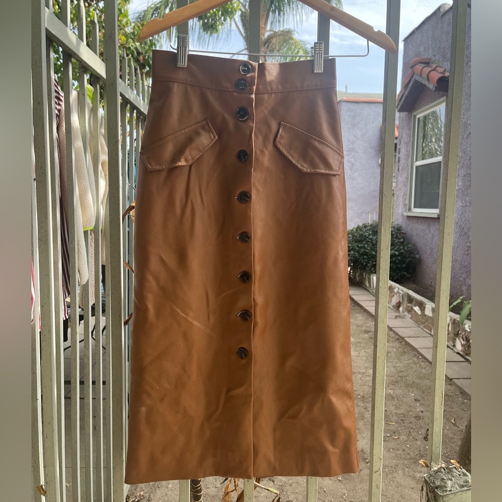 Faux leather button down midi skirt
